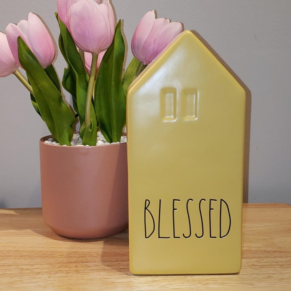 Rae dunn BLESSED Yellow Birdhouse Vase